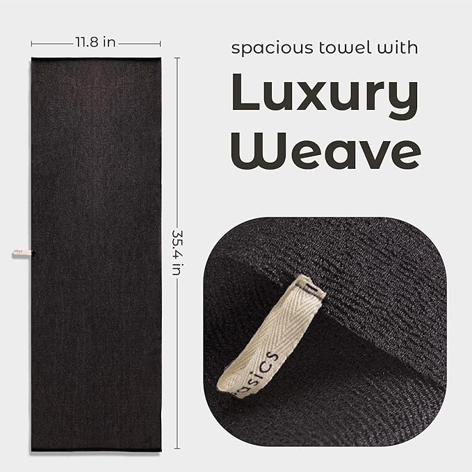 MainBasics Exfoliating Shower Towel - Japanese Nylon Bath Towel and Body Washcloth, Quick-Dry, Durable, Deep Exfoliation (Set of 3, Black Ice)