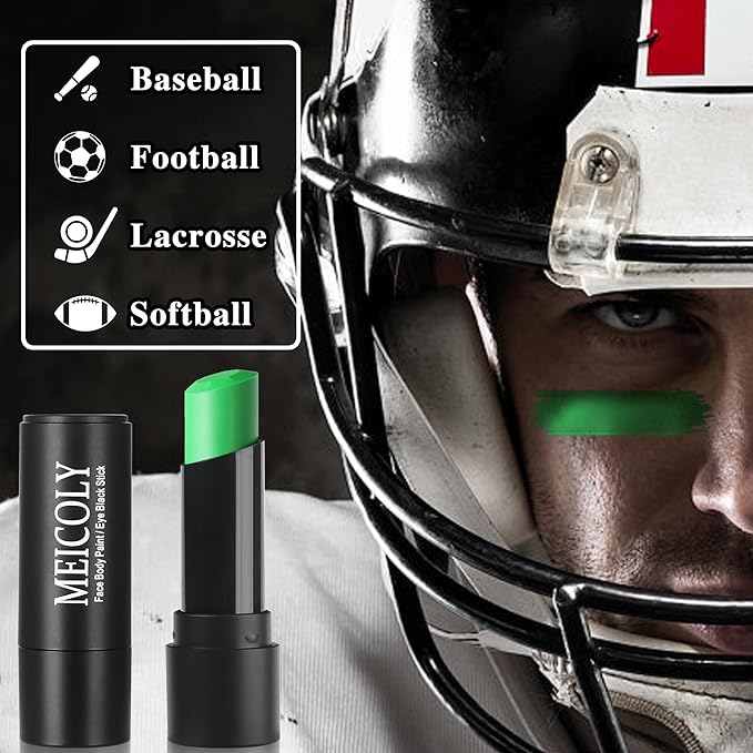 MEICOLY Lime Green Face Body Paint Stick for Halloween SFX Witch Hulk Cosplay Makeup,Elphaba Green Face Paint,Hunting Camo Face Paint,Waterproof Eye Black Stick for Baseball Softball Football Lacrosse