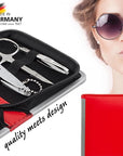 3 Swords Germany - brand quality 6 piece manicure pedicure kit set for professional finger & toe nail care with synthetic leather case - Made in Germany - red