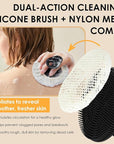 INNERNEED Food-Grade Silicone Body Scrubber Gentle Cleansing Brush with Exfoliating Net Sponge Bath Scrubbing Washcloth Case, More Hygienic and Well Lather (Black Set)