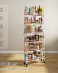 6 Tier Slim Rolling Storage Cart with Wheels, Metal Mobile Shelving Unit Organizer Utility Cart for Office Bathroom Kitchen Laundry Room Narrow Places (Pink 6 Inches)