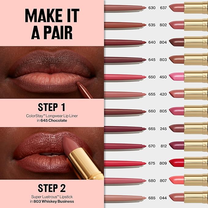 Revlon Colorstay Lip Liner with Built-In Sharpener, Valentine's Day Makeup Gifts for Women, Longwear Rich Colors, Smooth Application, 655 Rose, 0.01 oz