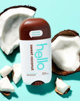 hello Sweet Coconut Aluminum Free Deodorant for Women and Men with Shea Butter, 24-Hour Freshness, Baking Soda Free Deodorant, Dermatologically Tested, 2.6 oz Stick (2 Pack)