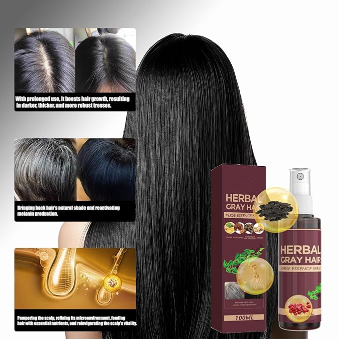 Herbal Gray Hair Spray, Gray Hair Verse Hair Darkening Conditioner Spray, Reverse Grey Hair Coloring Essence for 4 Weeks Gradual Results, 100ML