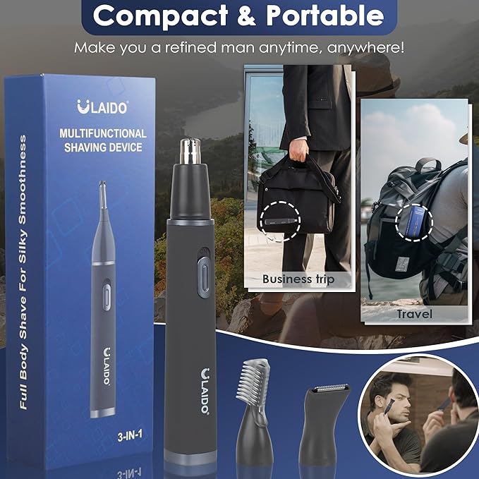 Nose Hair Trimmer for Men and Women, Painless 3 in 1 Men's Ear and Nose Hair Trimmers, 2025 USB-C Rechargeable Facial & Body Detail Hair Trimmer Clipper with High Speed and Dual-Edge Blades