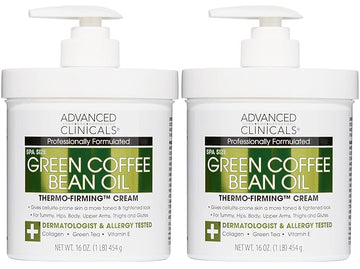 Advanced Clinicals Green Coffee Bean Thermo - Firming Body Lotion | Caffeine Infused Collagen Cream Moisturizer & Body Cream For Women, Stomach, Legs, & To Improve Look Of Textured Crepey Skin, 2pack