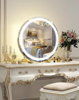 ROLOVE Gold Vanity Mirror, 18 Inch Lighted Makeup Mirror with Smart Touch 3 Colors Dimmable, Tabletop, 360 Rotation