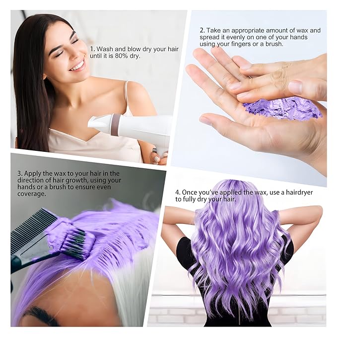Temporary Purple Hair Spray Color Wax 4.23 oz, Instant Natural Violet Hairstyle Cream Dye, Washable Styling Pomades, Disposable Coloring Mud for Women Youth Men, Party Cosplay DIY Halloween