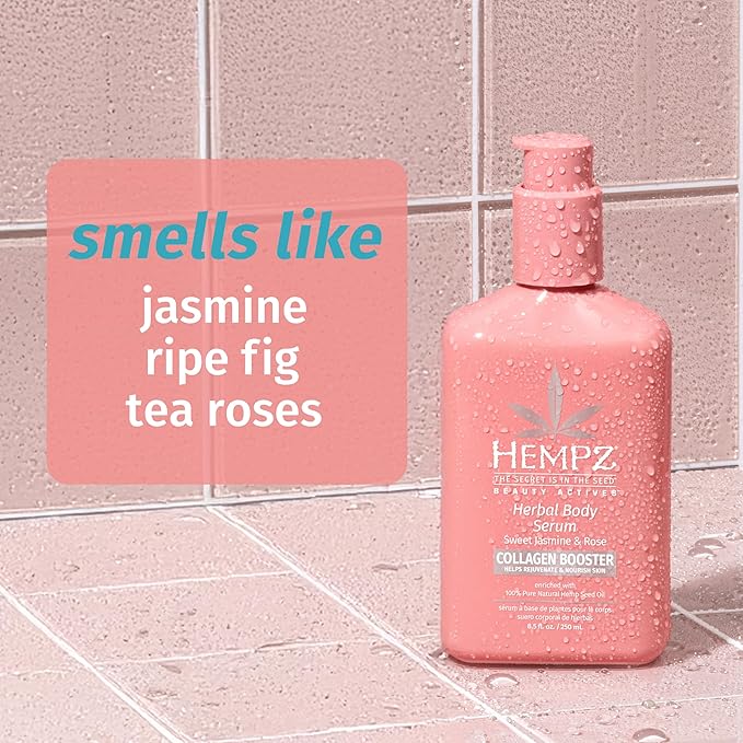 Hempz Sweet Jasmine & Rose Body Serum with Collagen Booster, Light weight, Fast Absorbing Cream Gel, 8.5 fl.oz.
