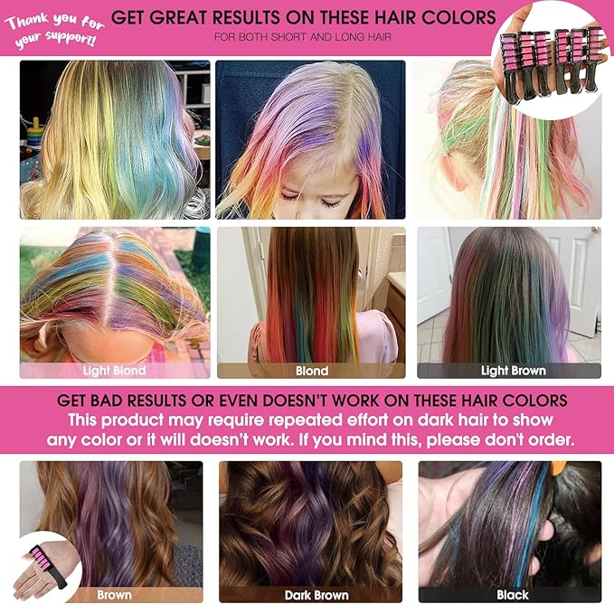 MSDADA New Hair Chalk Comb Temporary Hair Color Dye for Girls Kids with Light Color Hair, Washable Hair Chalk for Girls Age 4 5 6 7 8 9 10 Birthday Cosplay DIY, Easter Stocking Suffer (Pink)