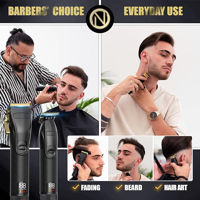 Novah® Professional Hair Clippers for Men, Professional Barber Clippers and Trimmer Set, Mens Cordless Hair Clipper for Barbers Haircut Fading Kit Fade - Gold