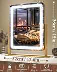 FENNIO Vanity Mirror with Lights - 15"x12.6" LED Lighted Makeup Mirror, Large Makeup Mirror with Lights, Touch Screen with 3-Color Lighting, Dimmable, for Vanity Desk Tabletop, Bedroom Gold