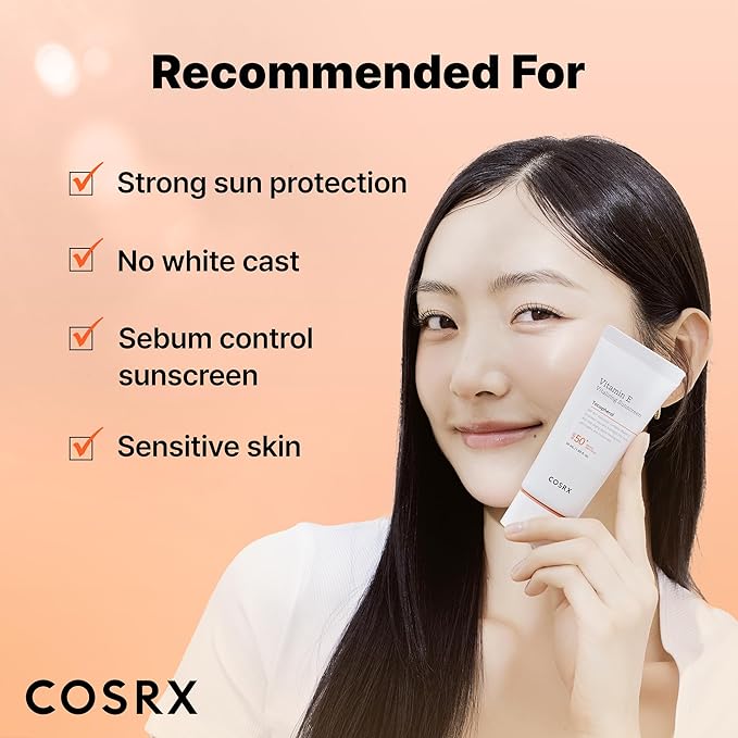 COSRX Vitamin E Vitalizing Face Sunscreen SPF 50, 1.69 fl oz, SPF Moisturizer, Lightweight under Makeup, Summer Travel Essentials, Korean Skin Care, Korean Sunscreen for Face, Stocking Stuffers