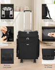 Relavel Rolling Makeup Case, 2 in 1 Hairstylist Traveling Bag Cosmetology Case on Wheels Large Hair Tools Cosmetics Train Case Makeup Artist Storage Organizer Trolley Suitcase with 360° Swivel Wheels