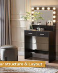 MIRROTOWEL Vanity Desk with Mirror and Lights, Dressing Table with Large Drawer, 2 Level Storage Dresser & 3 Lighting Modes Adjustable Brightness, Suitable for Bedroom