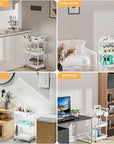 3 Tier Rolling Utility Cart with Handle,REBECAT Utility Cart Made of Multifunctional Storage Organizer Tool for Kitchen,Bathroom,Living Room,Office(White)