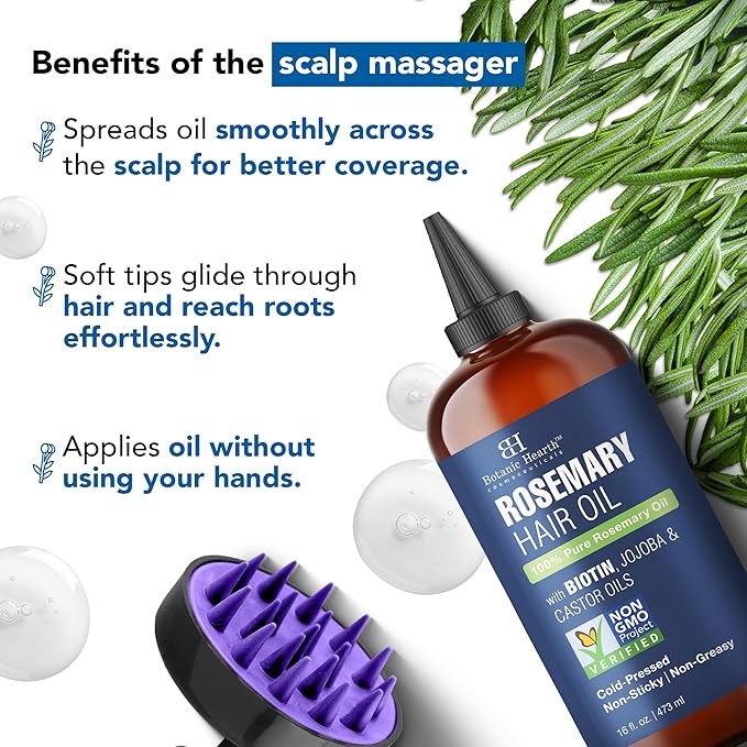 Botanic Hearth 100% Pure Rosemary Oil For Hair Growth | Infused with Biotin, Jojoba & Castor Oil | Hair Oil Repairs Dry Damaged Hair, Strengthening, Healthier - Hair Tonic, 16.0 fl oz