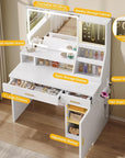 YITAHOME Vanity Desk with Mirror and Light, Makeup Vanity Set with Jewelry Organizer, Drawers, Cabinet and Lots Shelves, 3 Color Adjustable Lighting, Dressing Table for Bedroom, Dressing Room, White
