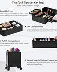 Profesional Rolling Makeup Train Case with Lid, 5 in 1 Cosmetology Case on Wheels, Large Cosmetic Trolley Organizer Travel for Hairstylist Artist Nail Beauty Salon Barber, Black