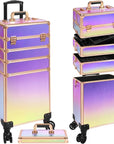 Profesional Rolling Makeup Train Case with Lid, 5 in 1 Cosmetology Case on Wheels, Large Cosmetic Trolley Organizer Travel for Hairstylist Artist Nail Beauty Salon Barber, Colorful