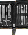 Premium Stainless Steel Nail Clippers Set - Travel Grooming Kit, 10pc Manicure/Pedicure Tools with PU Case - Gift Ideas(C-Black)