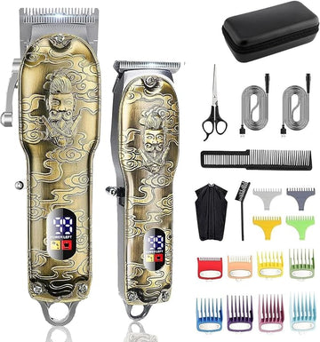 Suttik Professional Barber Hair Clippers and Trimmers Set, Cordless Barber Kit Hair Cutting Kit with Travel Case Barber Clippers Set Professioal Mens Grooming Kit