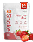 310 Nutrition All-In-One Meal Replacement Shake Powder - Plant-Based Protein Smoothie Blend w/High Fiber, Probiotics & Adaptogens - Low Carb, Vegan, Keto & Paleo Friendly - Strawberry - 14 Srv