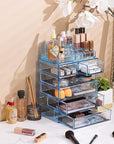 Sorbus Acrylic Makeup Organizer Set, 6-Drawer Vanity & Countertop Cosmetic Storage with Small & Wide Compartments, Blue Brilliance Makeup Storage for Brushes, Jewelry – Holiday Gift for Women & Teens