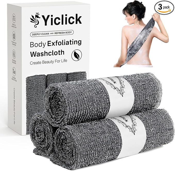 Yiclick Exfoliating Washcloth Towel【3 Pack】- Exfoliating Body Scrubber Exfoliator, Back Scrubber for Use in Shower Bath, Exfoliate Rags Wash Cloths, Loofah Lufa Sponge, Body Scrub, Women Men