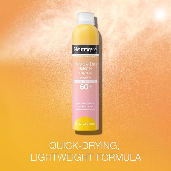 Neutrogena Invisible Daily Defense Body Sunscreen Spray, Broad Spectrum SPF 60+, Oxybenzone-Free & Water-Resistant, Sun & Environmental Aggressor Protection, Antioxidant Complex, 5.0 oz