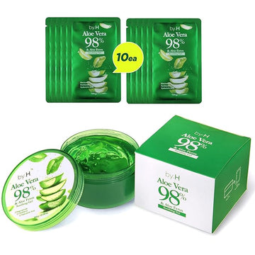 by.H Organic Aloe Vera Soothing Gel - Natural Moisturizer for Skin and Hair, Effective for Sunburns, Razor Burns, More- Gentle, Non-Greasy Formula, Perfect for DIY Skincare [Made in Korea] (Jar+Pouch)