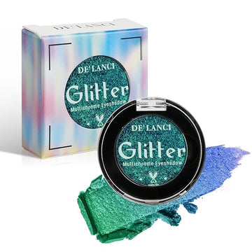 DE'LANCI Duo Chrome Green Eyeshadow Single, Multichrome Green Glitter Eye Shadow Intense Pigmented, Metallic Emerald Shimmer Blue Peacock Teal Eyeshadow for Festival Everyday Eyes Makeup, Long-Lasting