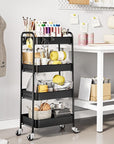 TOOLF 4-Tier Metal Rolling Cart with Wheels, Storage Utility Organizer Cart for Kitchen, Bathroom, Office, Baby Essentials & Makeup - Lockable Casters, Easy Assembly, Large Capacity, Black
