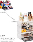 Sorbus Acrylic Makeup Organizer Set, 7-Drawer Vanity & Countertop Cosmetic Storage with Small & Wide Compartments, Marble Print Makeup Storage for Brushes, Jewelry – Holiday Gift for Women & Teens