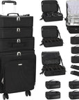 Relavel Rolling Makeup Case, 4 in 1 Hairstylist Traveling Bag Cosmetology Case on Wheels Large Hair Tools Cosmetics Train Case Makeup Artist Organizer (black with 4 additional small bags, Extra Large)