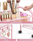 TOOLF 3 Tier Rolling Utility Cart - Durable Metal Design Pink Utility Cart, Storage Trolley on Wheels with 3 Hooks, Perfect for Kitchen, Bathroom & Laundry Room Organization