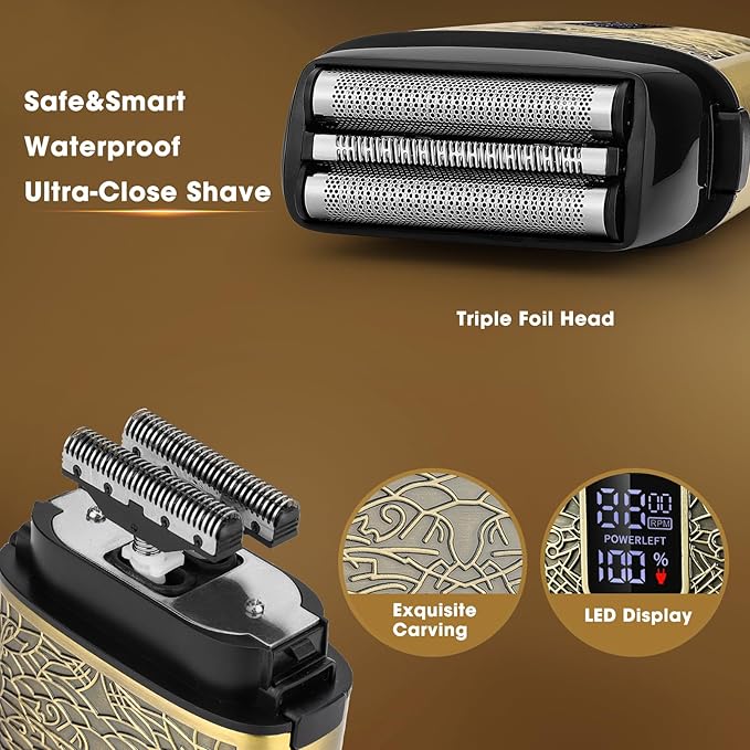 Electric Shavers for Men,Powerful Motor Electric Razor,Head Shavers for Bald Men,Triple Foil Beard Trimmer,Barber Supplies LED Displays & USB Charging Waterproof Shaver, Gifts