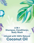 Suave Kids Natural Coconut Oil 3-in-1 Tear Free, Body Wash, Shampoo and Conditioners, No Sulfates, No Parabens, No Silicones, No Dyes, 16.5 Oz Pack of 4