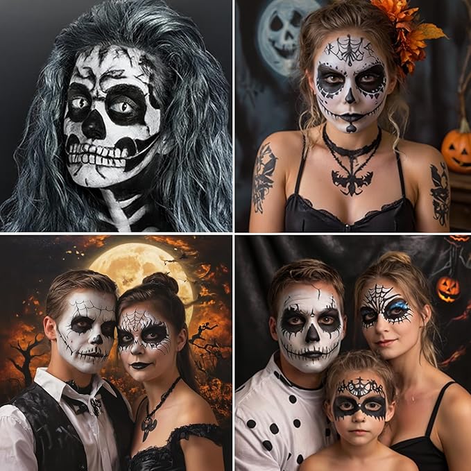 MEICOLY Black White Face Body Paint Stick Set,Waterproof Face Paint Stick for Adults and Kids,Clown White Makeup,Face Painting for Halloween SFX Skull Zombie Skeleton Goth Makeup