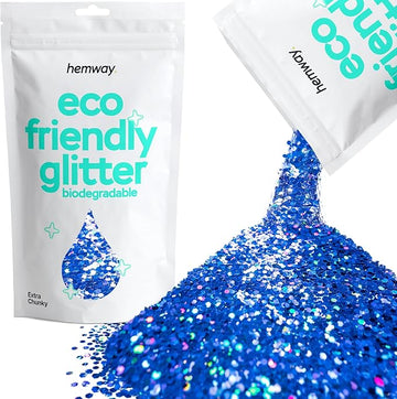 Hemway Eco Friendly Biodegradable Glitter 100g / 3.5oz Bio Cosmetic Safe Sparkle Vegan for Face, Eyeshadow, Body, Hair, Nail and Festival - Extra Chunky (1/24" 0.040" 1mm) - Sapphire Blue Holographic
