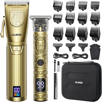 GLAKER Hair Clippers for Men,Professional Mens Hair Clippers Cordless Clippers for Hair Cutting, Hair Clippers and Hair Trimmer Kit Zero Gap Trimmer with LED Display 15 Guide Combs
