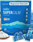 Nello Supercalm Drink Mix with Magnesium Glycinate, KSM 66 Ashwagandha, Vitamin D3 and L Theanine, Calm Powder Supplements for Relaxation Support, No Sugar, Travel Packets, 20 Ct, Blue Coconut