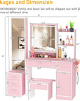 INTERGREAT Light Pink Makeup Vanity Desk with Lights and Full-Length Mirror,Pink Vanity Set with Power Outlet,Dressing Table with 6 Drawers,Large Vanity Desk for Women and Girls' Bedroom