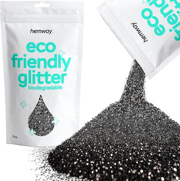 Hemway Eco Friendly Biodegradable Glitter 100g / 3.5oz Bio Cosmetic Safe Sparkle Vegan for Face, Eyeshadow, Body, Hair, Nail and Festival Makeup, Craft - Fine (1/64" 0.015" 0.4mm) - Black
