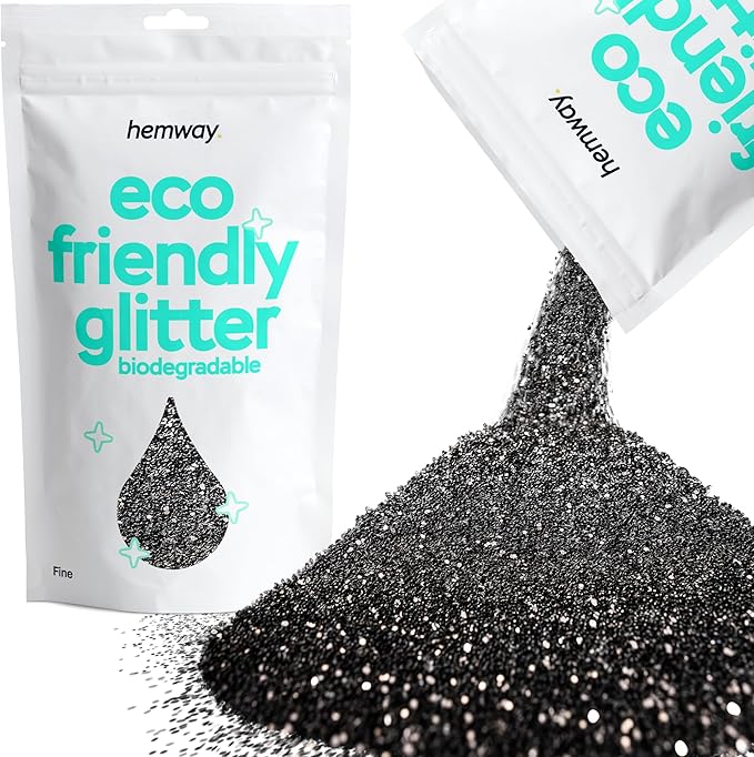 Hemway Eco Friendly Biodegradable Glitter 100g / 3.5oz Bio Cosmetic Safe Sparkle Vegan for Face, Eyeshadow, Body, Hair, Nail and Festival Makeup, Craft - Fine (1/64" 0.015" 0.4mm) - Black