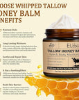 Whipped Tallow Cream for Face & Body - 100% Grass-Fed Beef Tallow, Natural Honey & Beeswax Moisturizer, Deep Hydration & Nourishment, Oil-Free & Unscented, Fast Absorbing