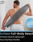 Japanese Exfoliating Washcloth for Back & Body - Charcoal & Silver Ion Exfoliating Towel with Handles - Two-Sided Gentle Exfoliation & Deep Cleansing Soft Body Wash Cloths for Shower - White