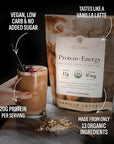 Truvani Protein + Energy Drink Mix with 87mg Caffeine | Vanilla Latte | 12g Organic Plant Based Protein | 20 Servings | USDA Organic Coffee Powder & Adaptogens | Gluten & Dairy Free | Vegan | Non-GMO
