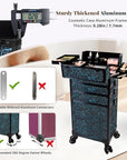 Profesional Rolling Makeup Train Case with Lid, 5 in 1 Cosmetology Case on Wheels, Large Cosmetic Trolley Organizer Travel for Hairstylist Artist Nail Beauty Salon Barber, Blue