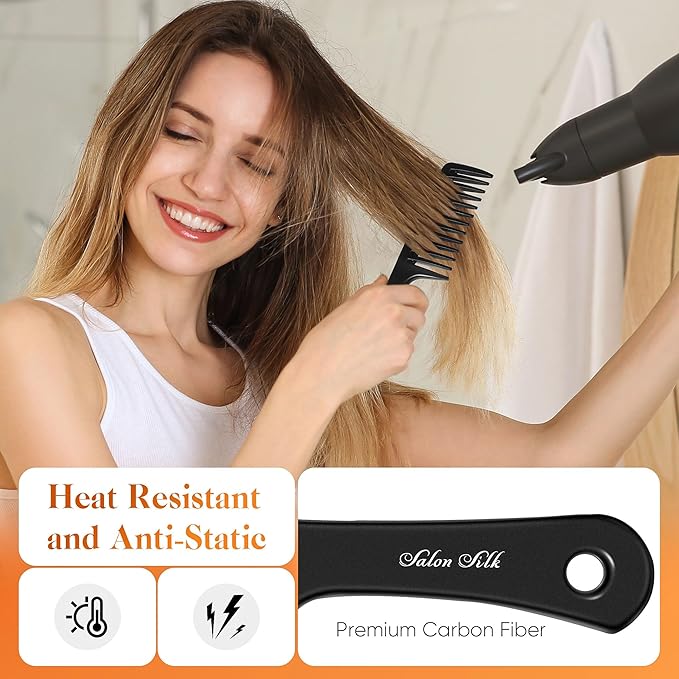 SALONSILK 4PCS Professional Comb Set, Wide Tooth Rat Tail Fine Tooth Hair Combs, Braiding Cutting Barber Styling Curly Parting Set for Men and Women